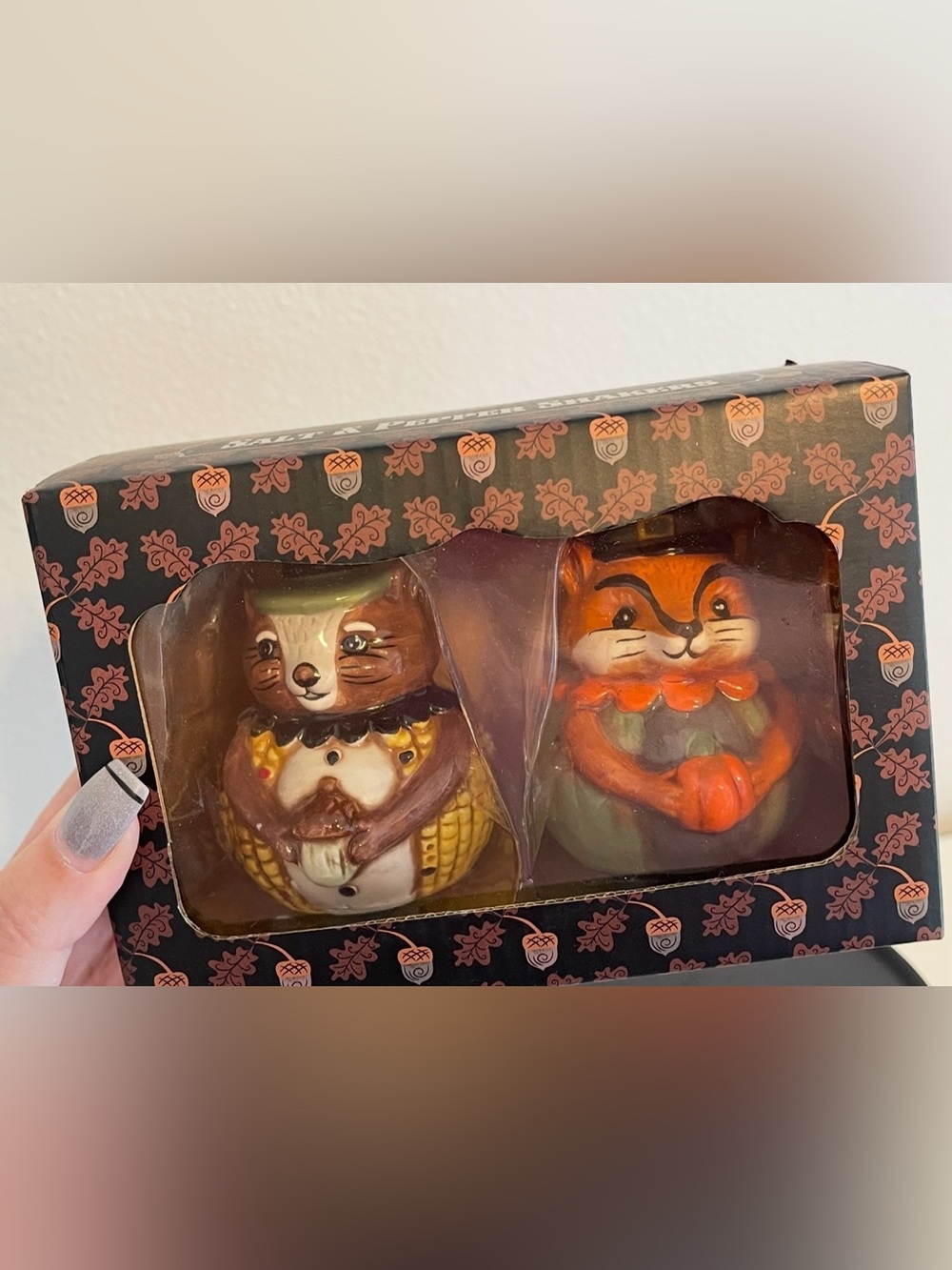 Johanna Parker Retro Style Fall Pumpkin Peep Critters Salt Pepper Shaker Set